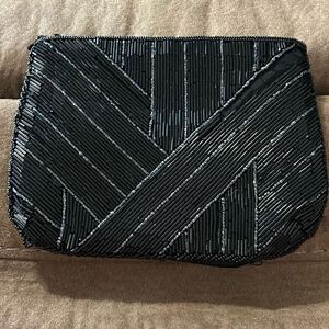 80s‎ Beaded Black Bag, Vintage Glam Deco "Genie" Evening Clutch.